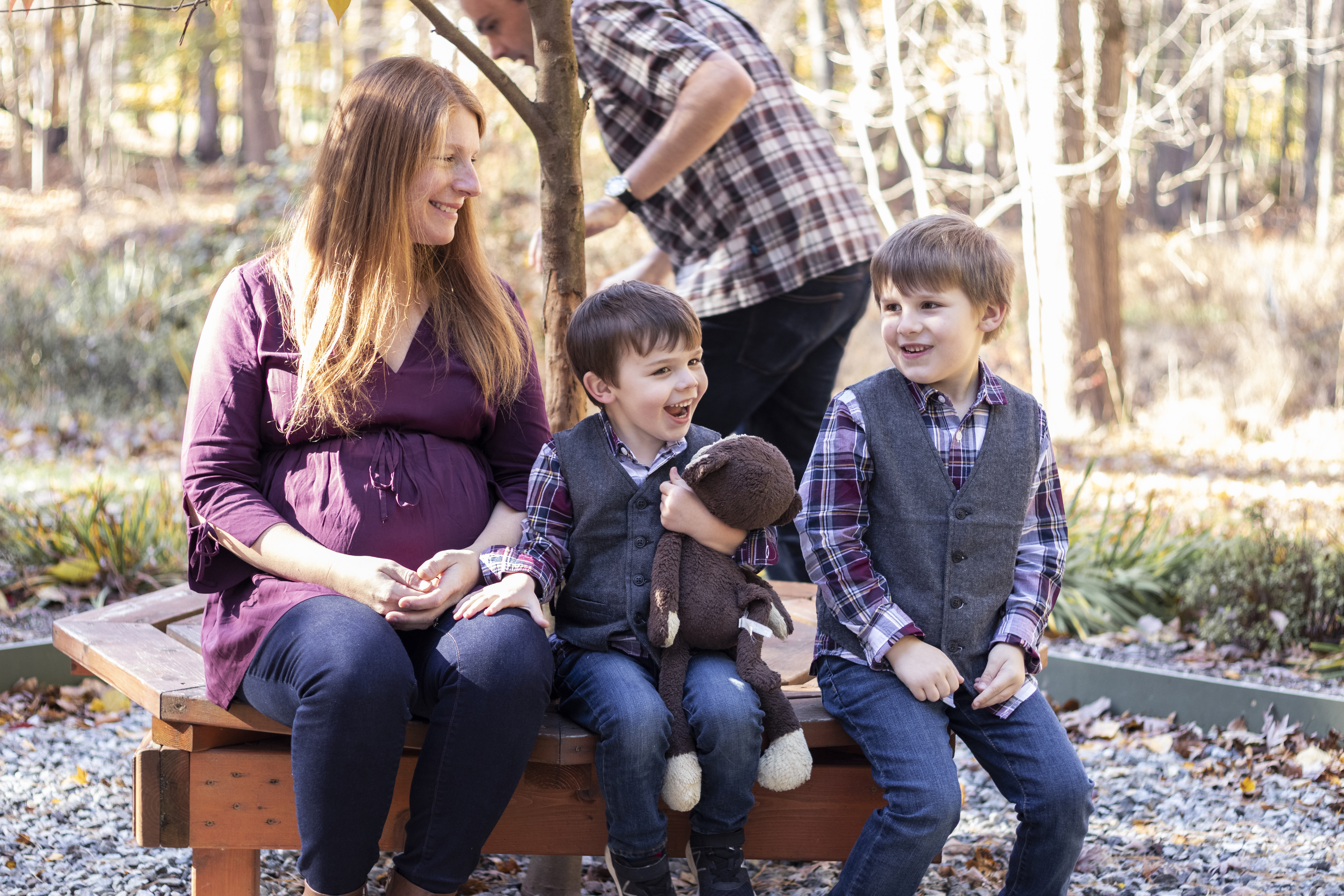 Fall Family Portrait with expecting mom, dad, and two young boys in Hillsdale, New Jersey by Jaimee Rae Photography