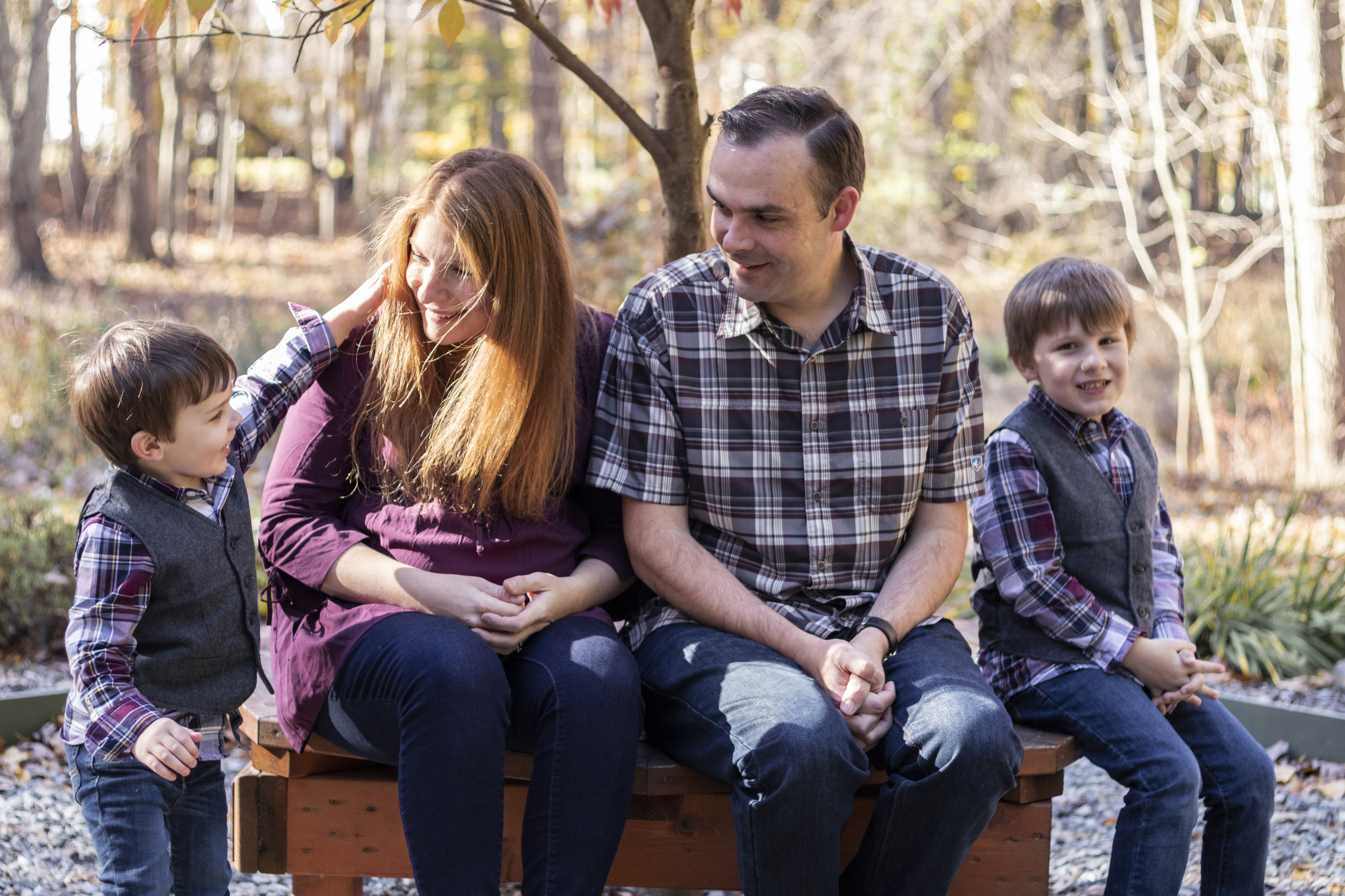 Fall Family Portrait with expecting mom, dad, and two young boys in Hillsdale, New Jersey by Jaimee Rae Photography