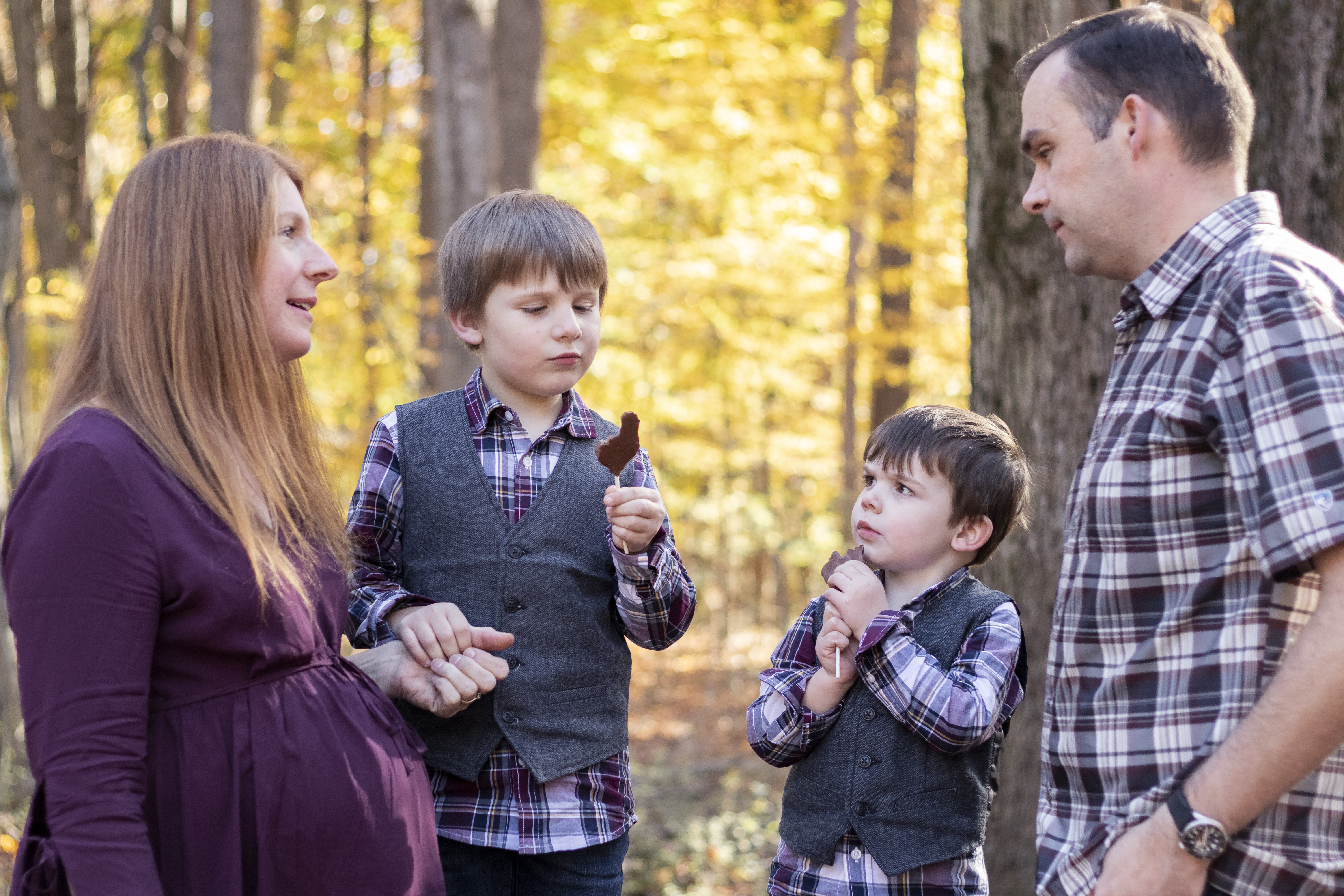 Fall Family Portrait with expecting mom, dad, and two young boys in Hillsdale, New Jersey by Jaimee Rae Photography