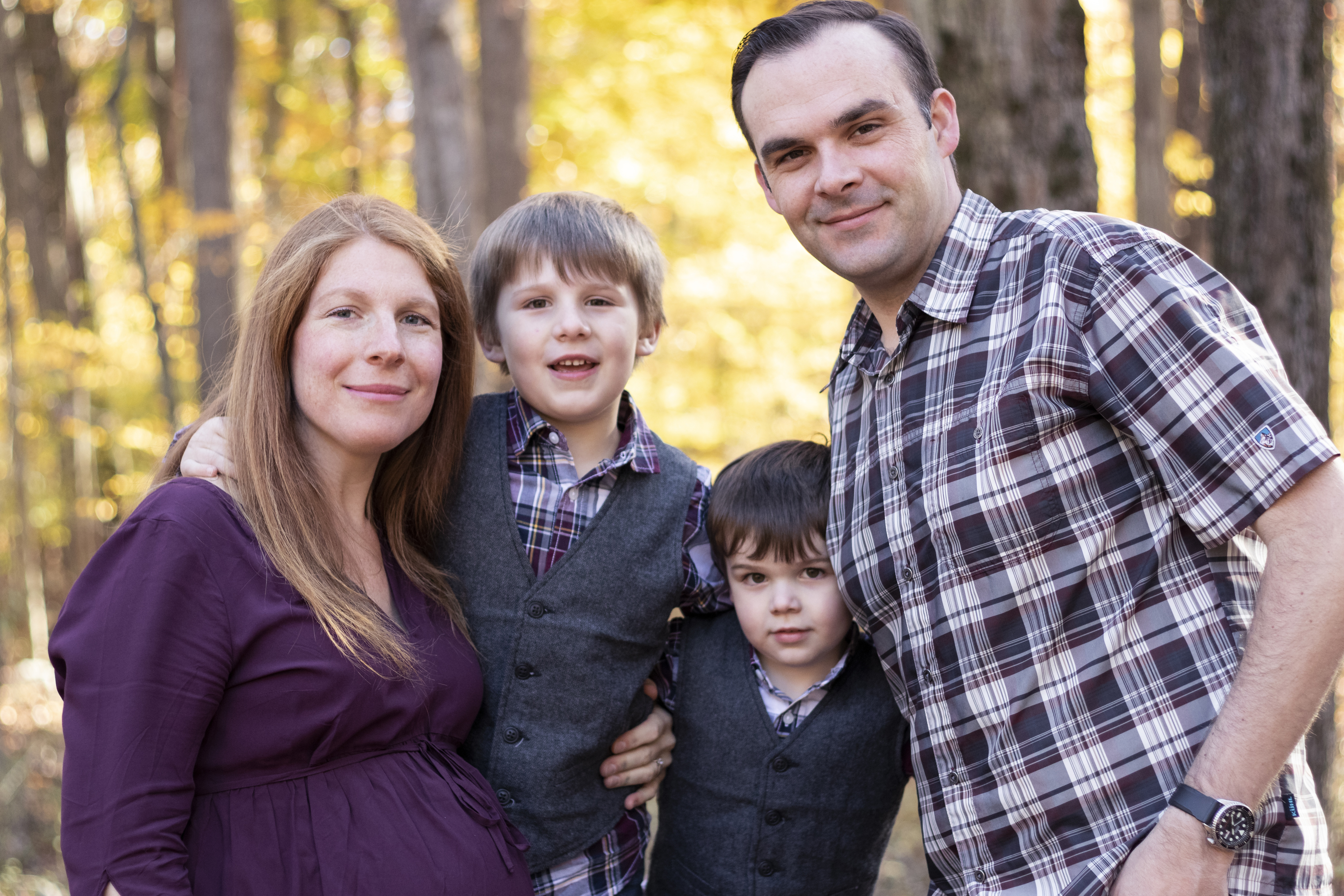 Fall Family Portrait with expecting mom, dad, and two young boys in Hillsdale, New Jersey by Jaimee Rae Photography
